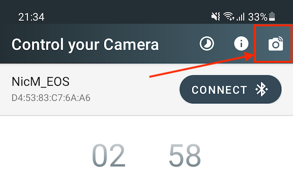 Intervalometer app Add new camera button