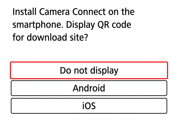 EOS-1D X Mark III QR code and app install options screen