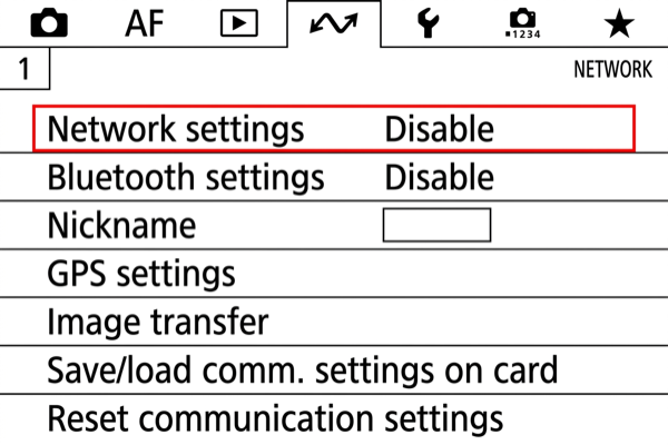 EOS-1D X Mark III Network settings menu