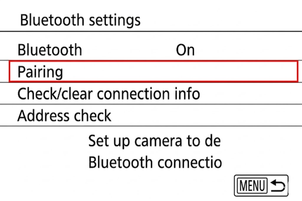 Pairing option in Bluetooth settings on PowerShot G9 X Mark II