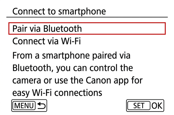 Pair via Bluetooth option on EOS M200