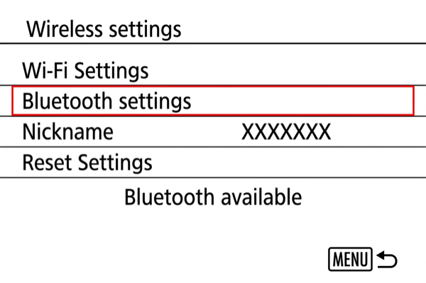 Bluetooth settings option in Wireless settings on EOS M6