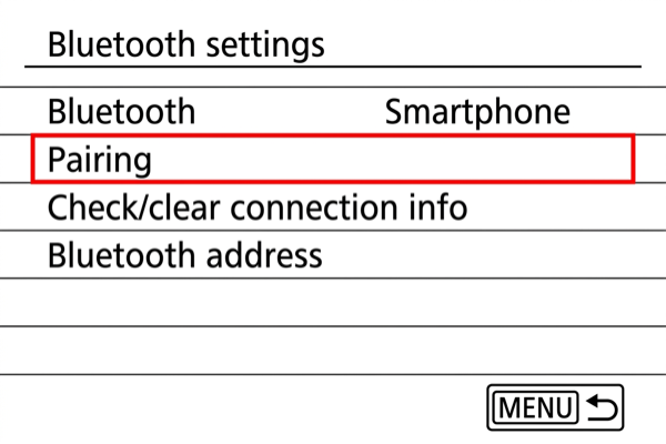 EOS R3 Bluetooth screen with Pairing option