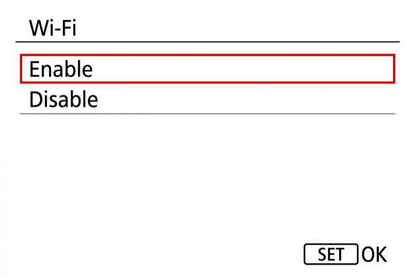 EOS R5 enabling Wi-Fi settings