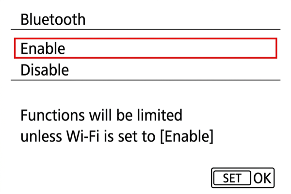 EOS R5 enabling Bluetooth