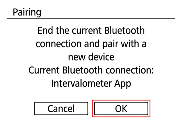 EOS R5 camera pairing confirmation screen