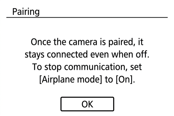 EOS R5 pairing initiation screen