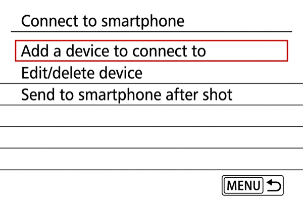 EOS R50 screen showing Add a device to connect to