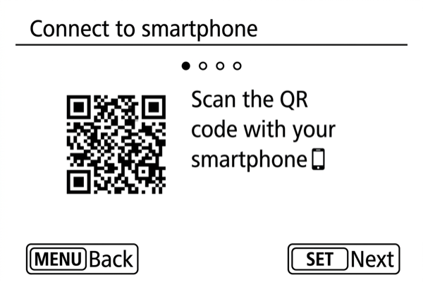 EOS R50 QR code pairing screen