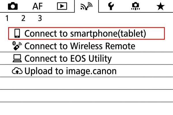 EOS R6 menu with Connect to smartphone option highlighted