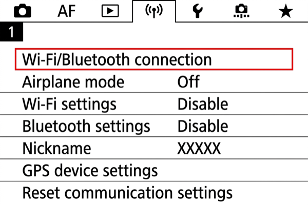 EOS R7 menu with Wi-Fi/Bluetooth connection option highlighted