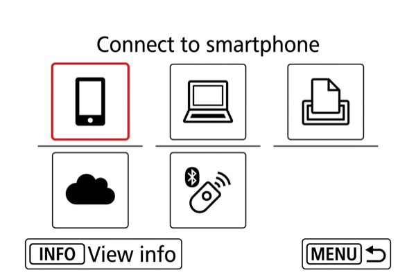 EOS R7 wireless connection menu with Connect to smartphone highlighted