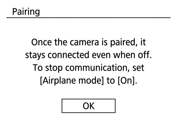 EOS R7 Bluetooth pairing screen