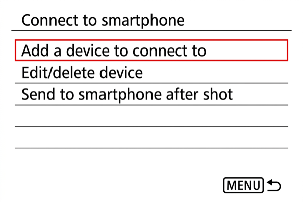 EOS R8 screen showing Add a device to connect to